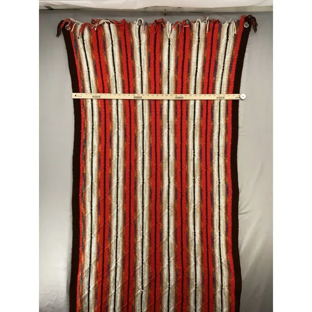 VTG‎ Crochet Throw Blanket Afghan Shawl-Southwest-Aztec-Handmade-Fringe -Gift